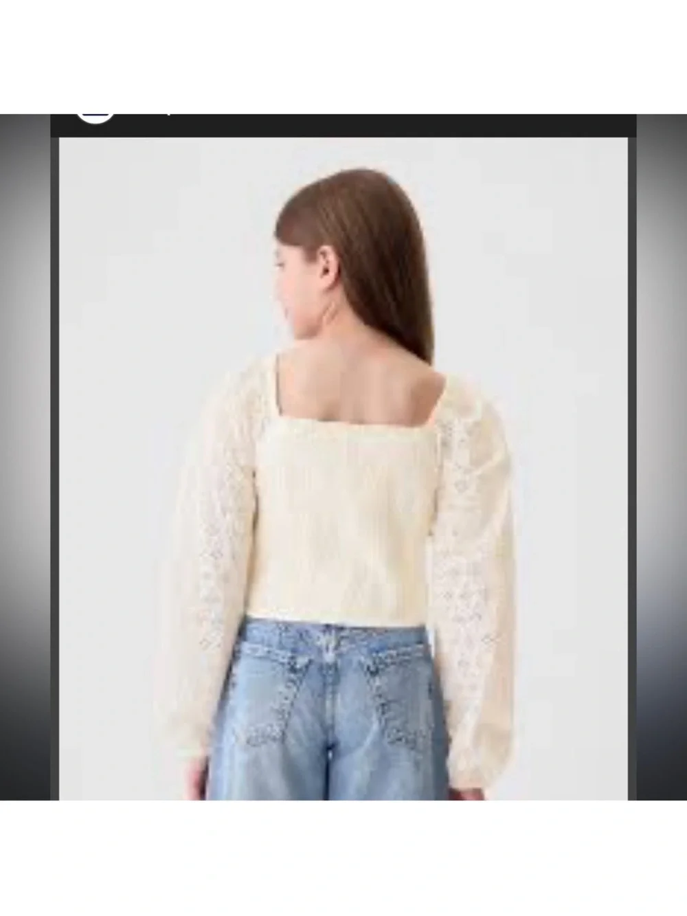 NWT Gap Kids white eyelet long sleeve Cropped Puff-Sleeve Shirt